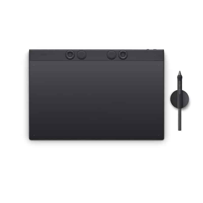 Tablette graphique noire avec stylet.